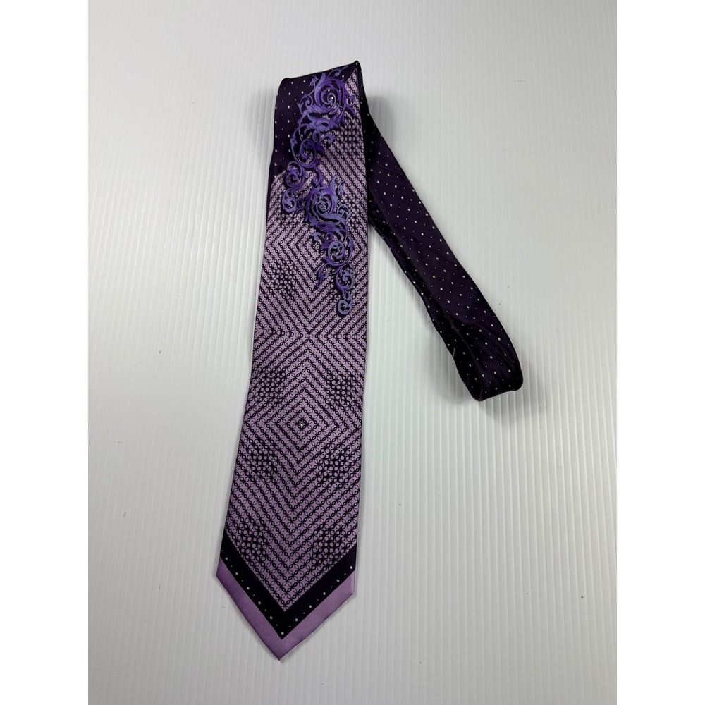 Ferrecci Purple Silk Necktie Geometric Floral‎ Polka Dot Handmade Italy